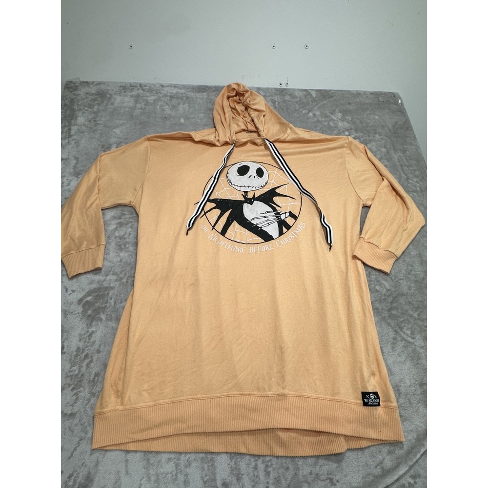 Nightmare Before Christmas Women's Sleepshirt Hoodie Size XL Peach Disney EUC